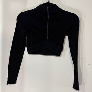 Women's JoJa Exhale Black Long Sleeve 1/2 Zip Cropped Top Size Extra Small
